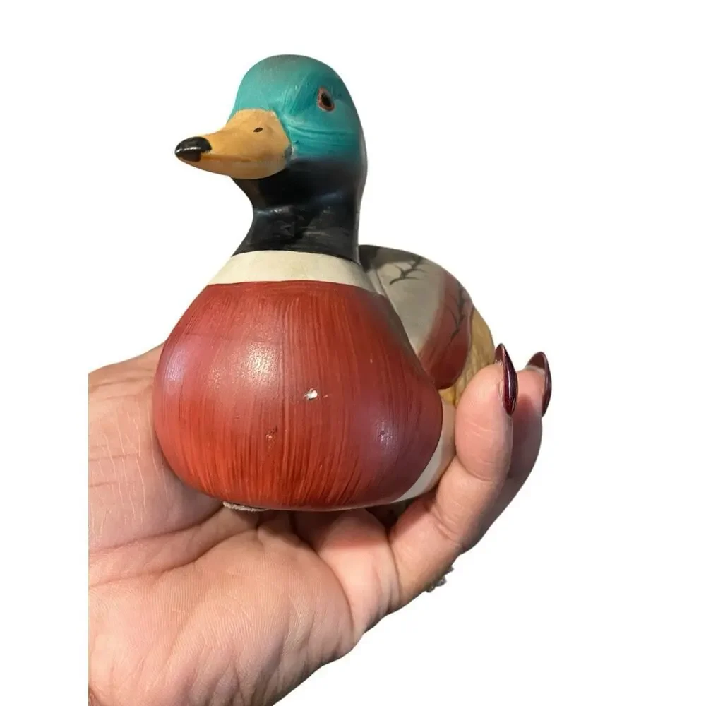 Vintage Ceramic Mallard Duck Decoy, Hand Painted Figurine